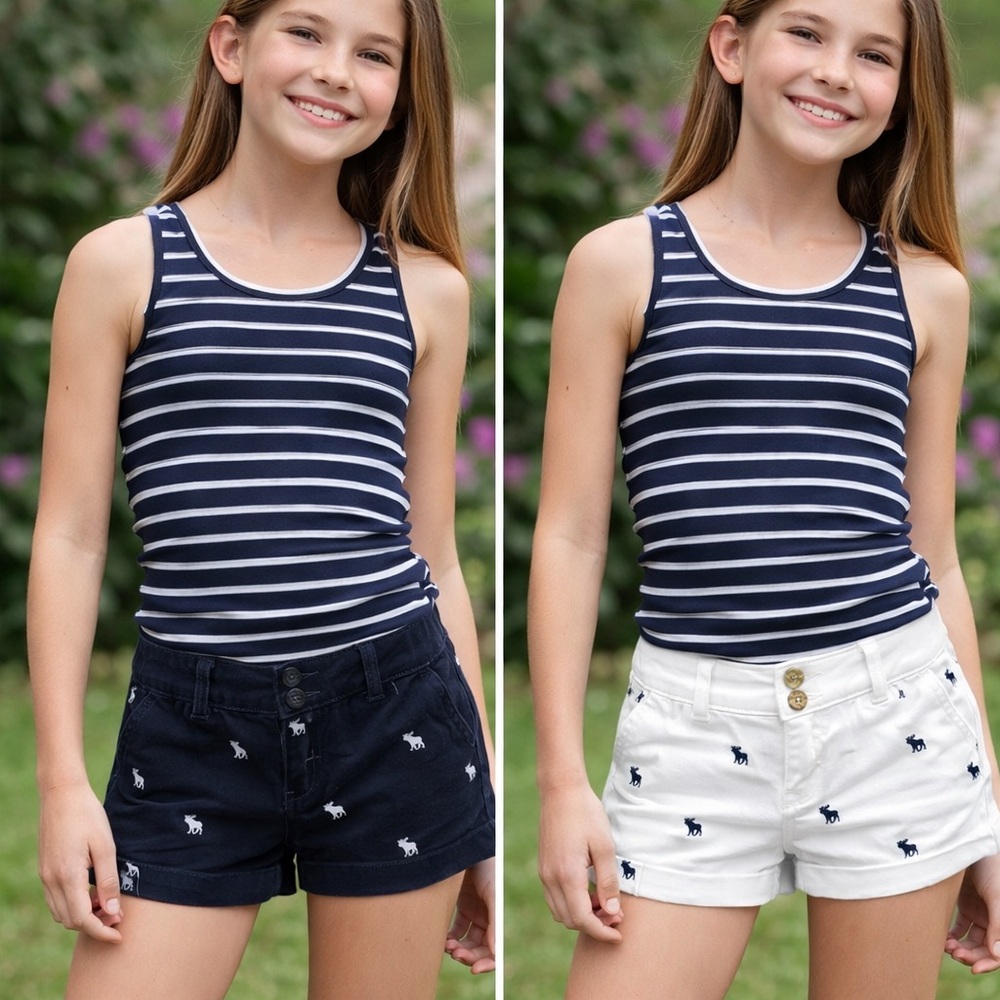 Abercrombie & Fitch Girl’s Shorts - Set of 2 (Navy Blue & White) - Size 12